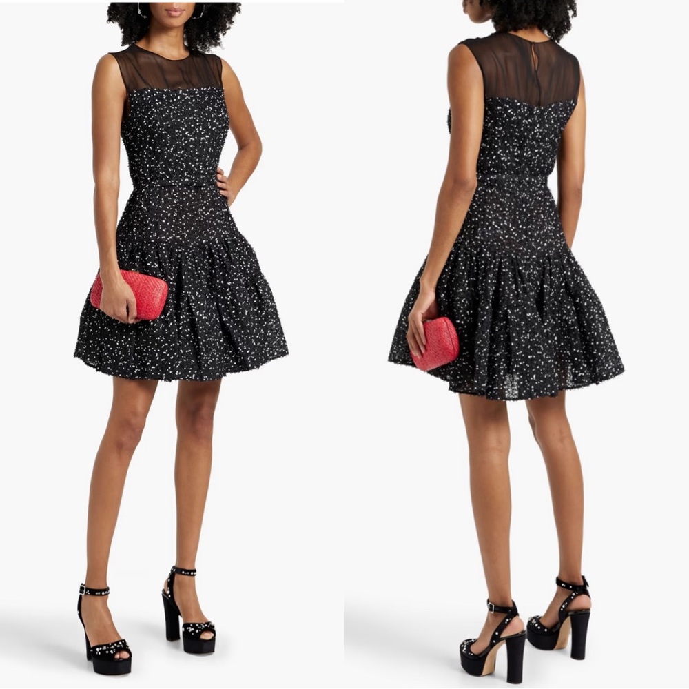 Oscar de la Renta Black Sheer Silk Fil Coupé Illusion Cocktail Dress Size 14